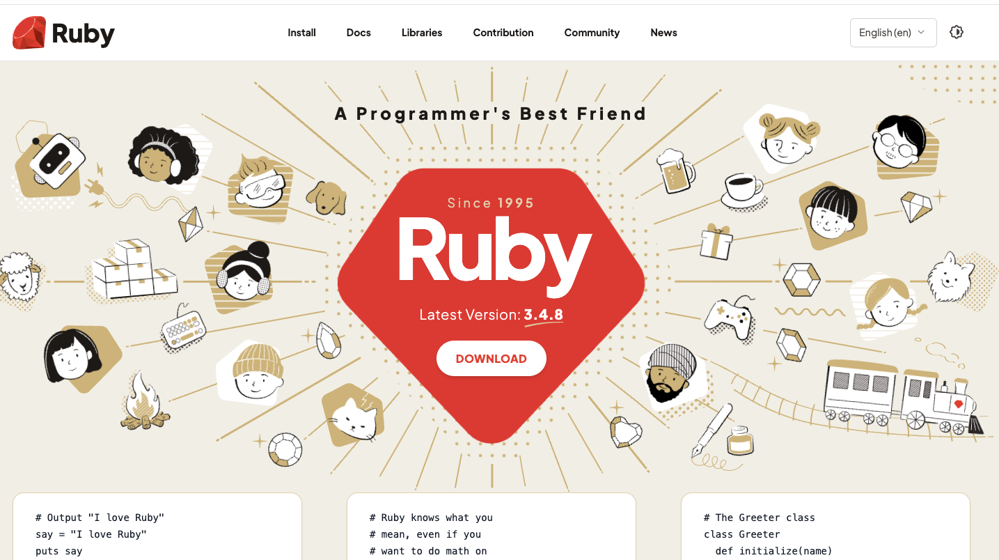 Screenshot of Ruby official website, https://www.ruby-lang.org/